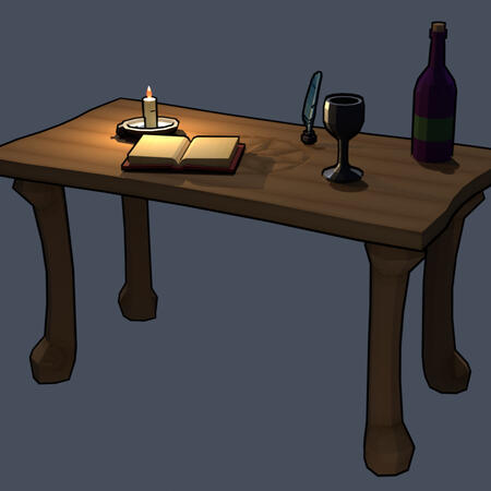 table with various items on top